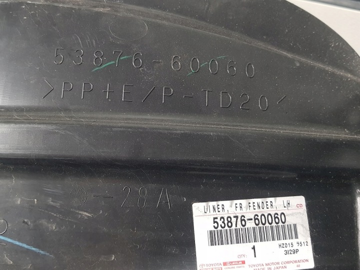 LAND CRUISER V8 J200 07-15 PASSAGE DE ROUE AVANT GAUCHE ORIGINAL 53876-60060