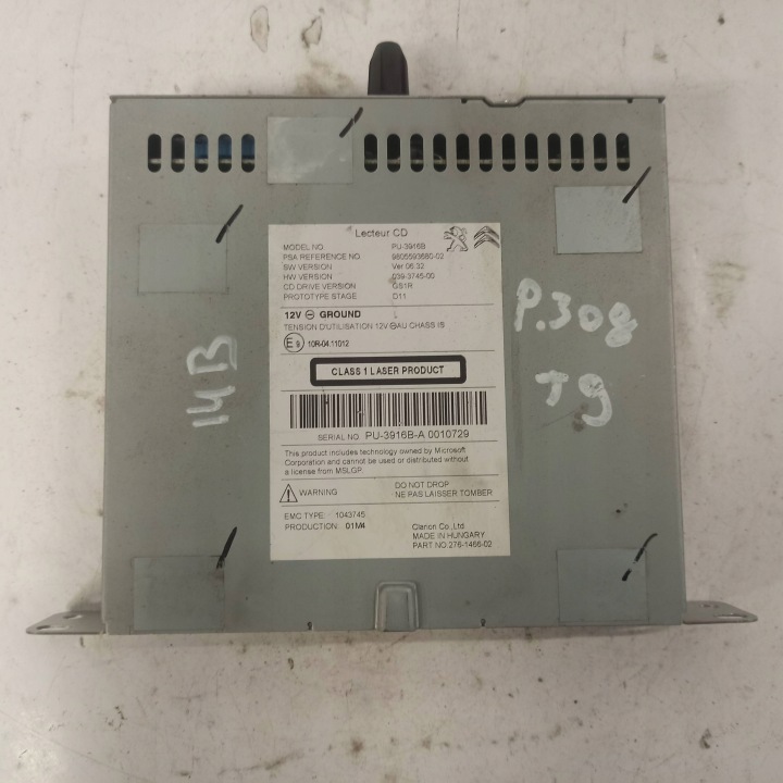 PEUGEOT 308 T9 II RADIO LECTEUR DE CARTE NAVI 9805593680-02