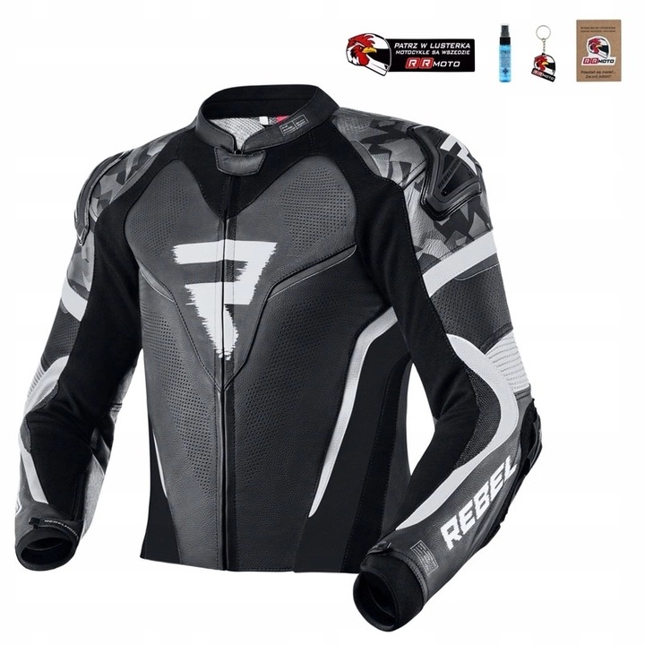 CHAQUETA CUERO MOTOCICLETA REBELHORN REBEL BLACK/WHITE REGALO 