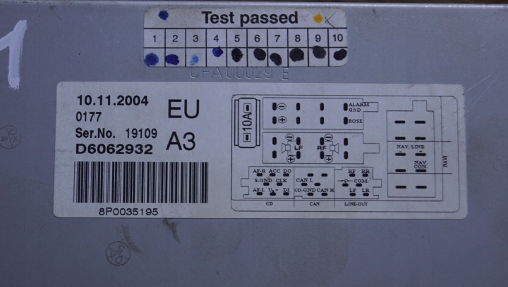 AUDI A3 8P RADIO CD 8P0035195