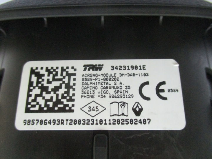 RENAULT CLIO V AIRBAG COUSSIN DANS DIRECTION 19-24 ANNÉE DEUX MOYEUX