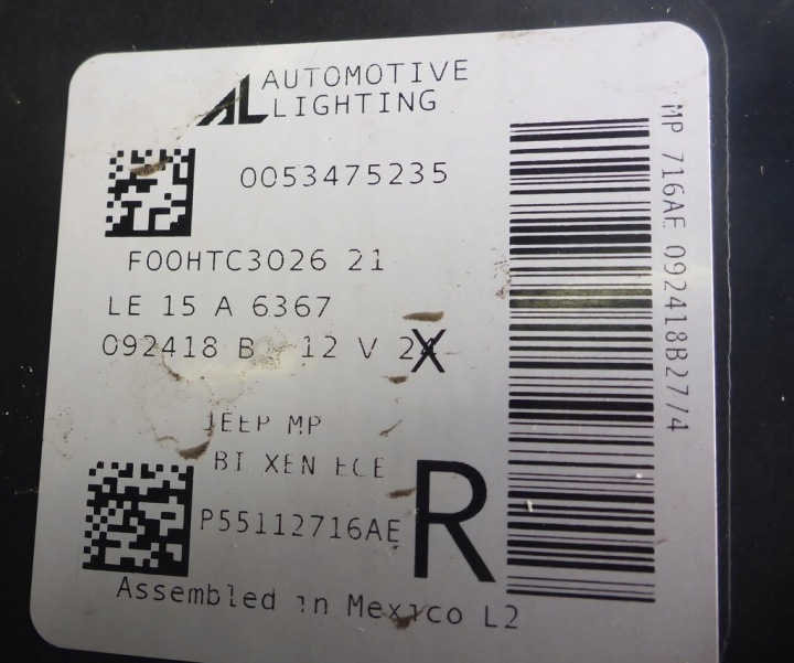 JEEP COMPASS PROJECTEUR DROIT P55112716AE