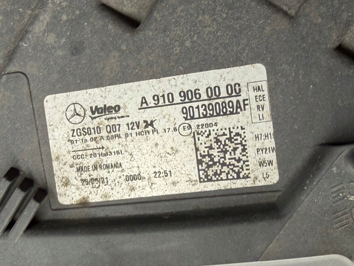 MERCEDES SPRINTER 907 910 PHARE GAUCHE ORDINAIRE PARFAITE ORIGINAL EUROPE
