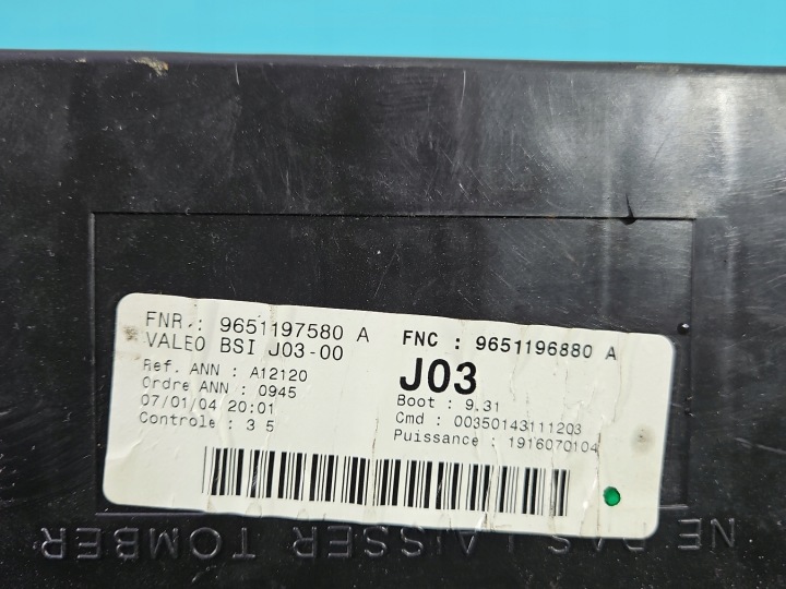 CONTRÔLEUR MODULE FUSIBLE PEUGEOT 307 9651196880A