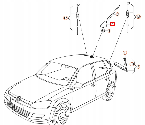 VOLKSWAGEN POLO 6R ANTENNE BASE 6R0035501A ORIGINALE