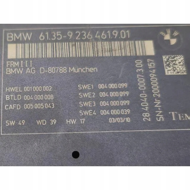 BMW F10 ECU FRM III MODULE CONTRÔLEUR FEUX 9236461