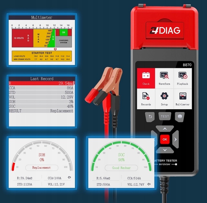 ENSAYADOR AKUMULATOROW BATERII CON DRUKARKA 6V 12V 24V 