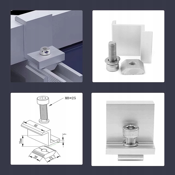 SUJECIONES MONTAZOWE PANELI SOLARNYCH DO SOLAR FOTOWOLTA 12SZT ALUMINIO 