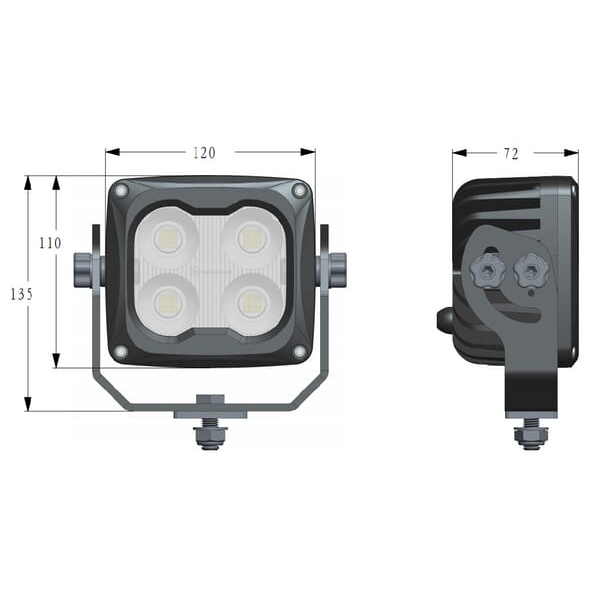 LA104041 PHARE TRAVAILLÉ LED CARRÉE 70W, 6000LM 10/45V, CHAUFFÉE AVEC CZ