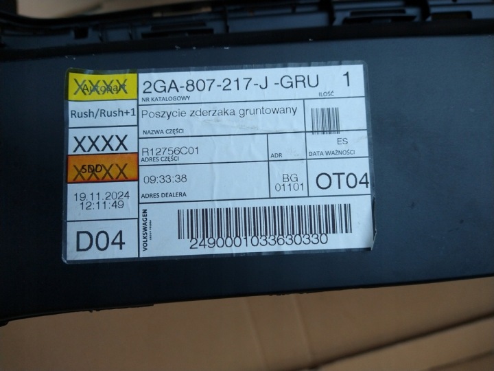 2GA807217JGRU PARE-CHOCS AVANT SUPÉRIEUR VW T-ROC 17-22 REVÊTEMENT PARE-CHOCS