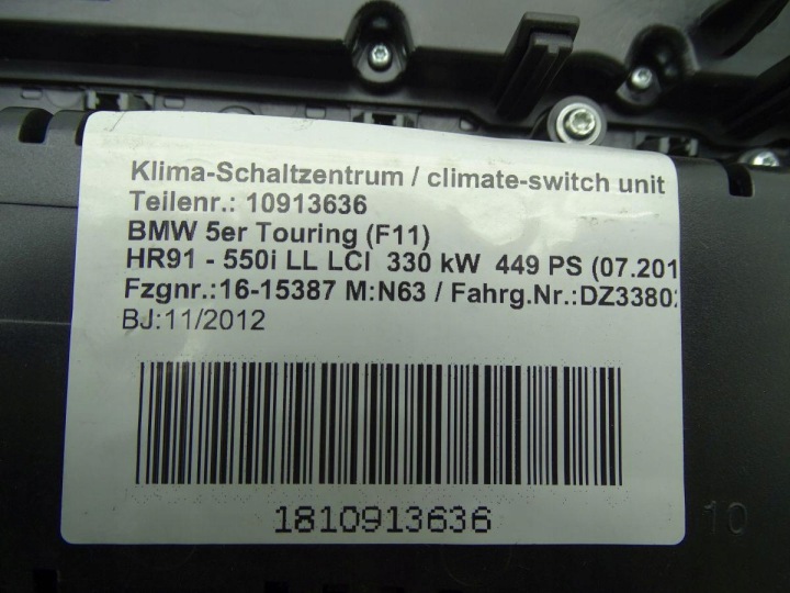 BMW 5 F10 F11 10-17 PANNEAU CONDUIT D'AIR COMMANDE CLIMATISATION RADIO 9294873