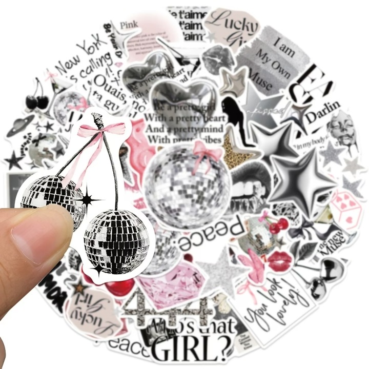W241 AUTOCOLLANTS STICKER BOMB PLAQUETTES WLEPKI GIRL NOIR PINK SILVER 50SZT