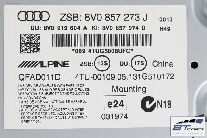 AUDI A3 KIT MMI 3G+ MONITEUR LECTEUR DE CARTE MIB PANNEAU 8V0035036 8V0919604A 8V0