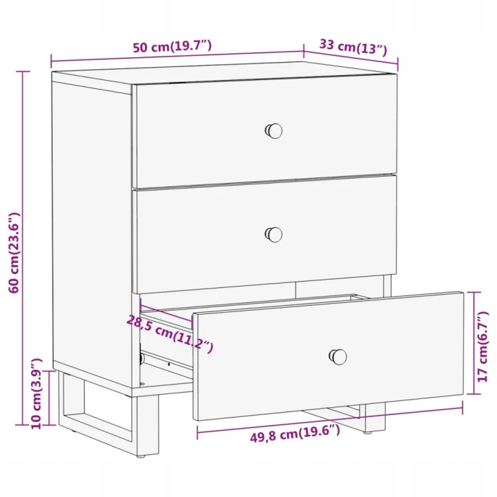 VIDAXL CASIER NOCNA, BRAZOWO-CZARNA, 50X33X60 CM, LITE BOIS MANGO