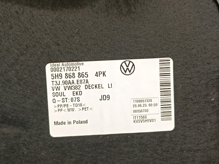 VW GOLF 8 LIFT VARIANT 1.5 TSI 110KW 2026 R COLLECTEUR COUVERCLES DE COFFRE GAUCHE 5H9867427