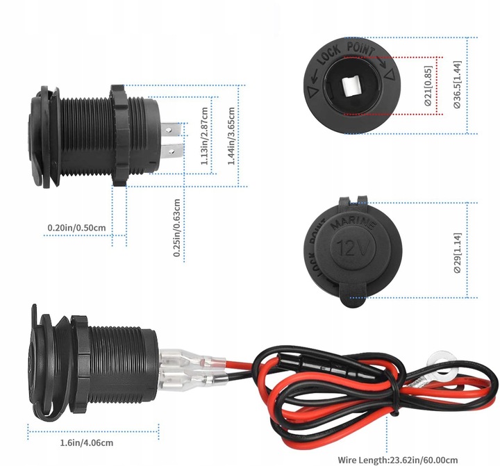 2 PIEZAS RANURA ENCENDEDOR AUTO 12V WODOODPORNE 