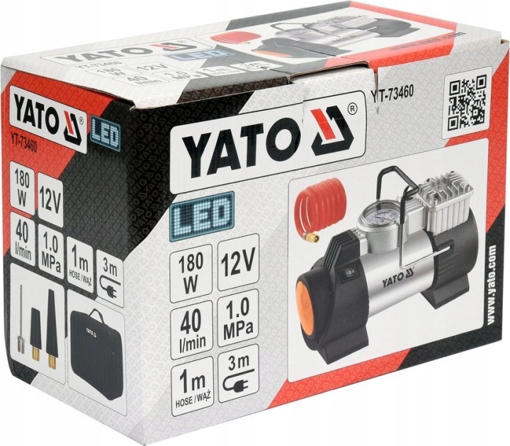 YATO COMPRESSEUR AUTOMOBILE 12V POMPE COMPRESSEUR 180W AMPOULE LED YT-73460