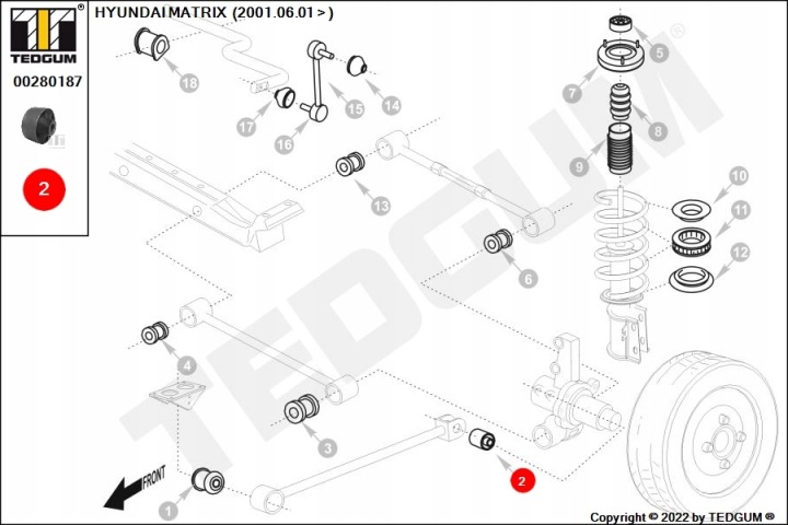 MANCHON BRAS DE SUSPENSION HYUNDAI KIA COUPÉ ELANTRA GETZ MATRIX