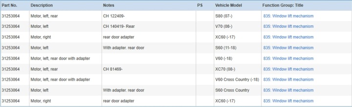 VOLVO S60 2012 MOTEURS VITRE