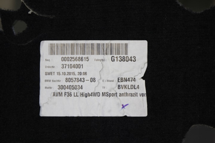 BMW F36 TAPIS REVÊTEMENT AVANT AVANT MODULE EUROPE X-D 8057843