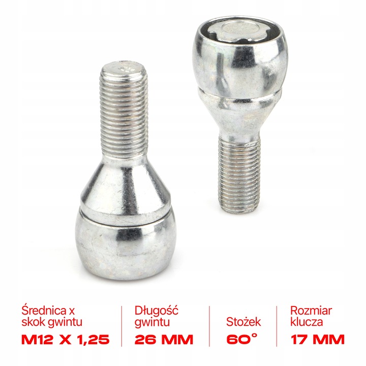 TORNILLOS ZABEZPIECZAJACE PEUGEOT 3008 M12X1.25X26MM CONO 2 LLAVES AL 17 