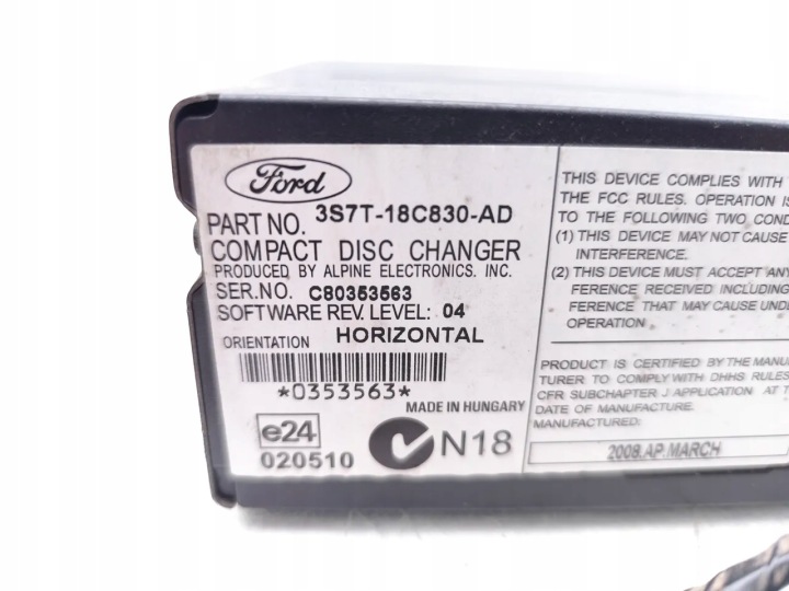 FORD GALAXY CHANGEUR DISQUES CD/DVD 2008 MPV 3S7T-18C830-AD 6M21-14B684-EA