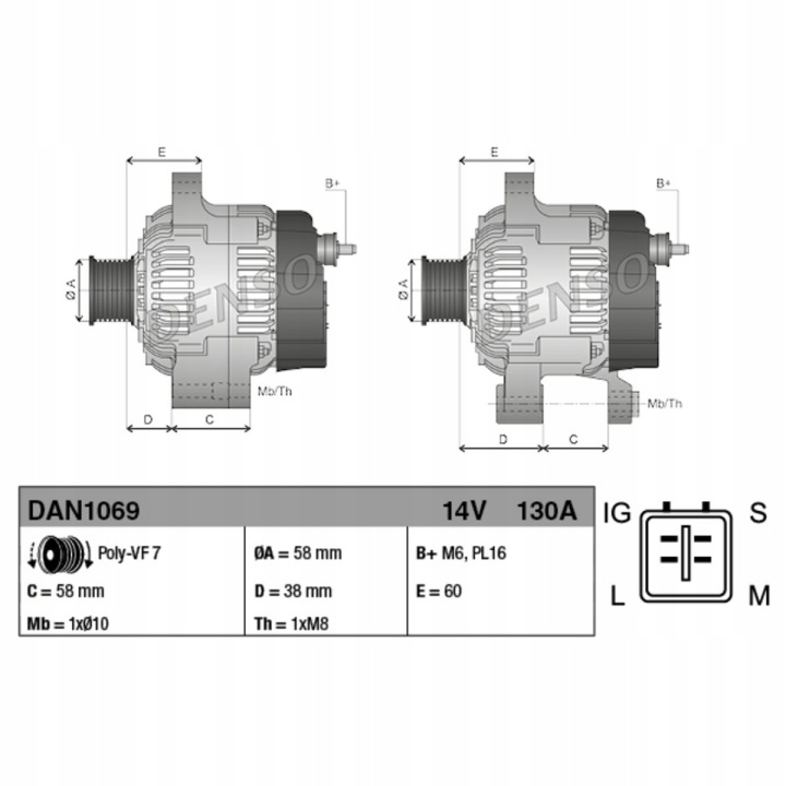 ALTERNATEUR DENSO DAN1069 2706030070 TOYOTA