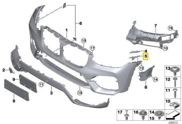PRZEWODNIK PARE-CHOCS GAUCHE INFÉRIEUR BMW X3 X4 ORIGINAL 51117399983