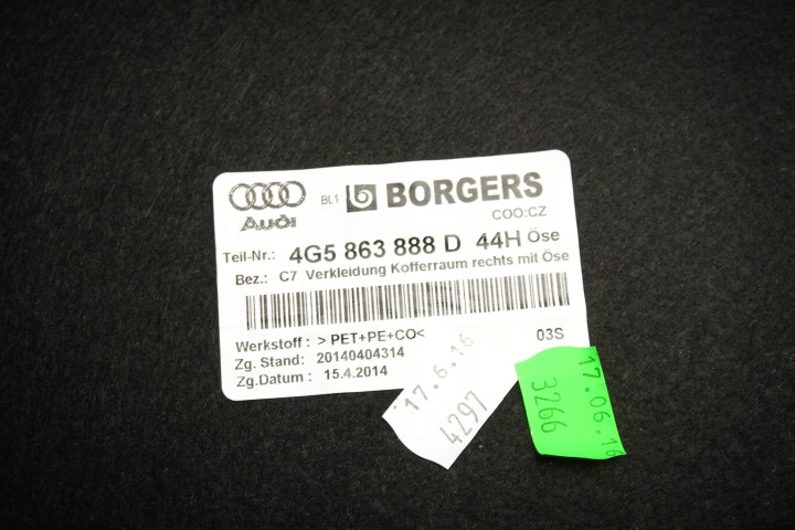 GARNITURE COLLECTEUR COUVERCLES DE COFFRE AUDI A6 S6 4G BERLINE 4G5863888D 44H