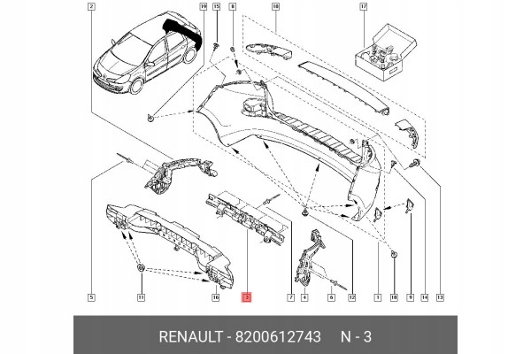 ORIGINAL GLISSIÈRE FIXATION PARE-CHOCS RENAULT CLIO III UNIVERSEL ARRIÈRE