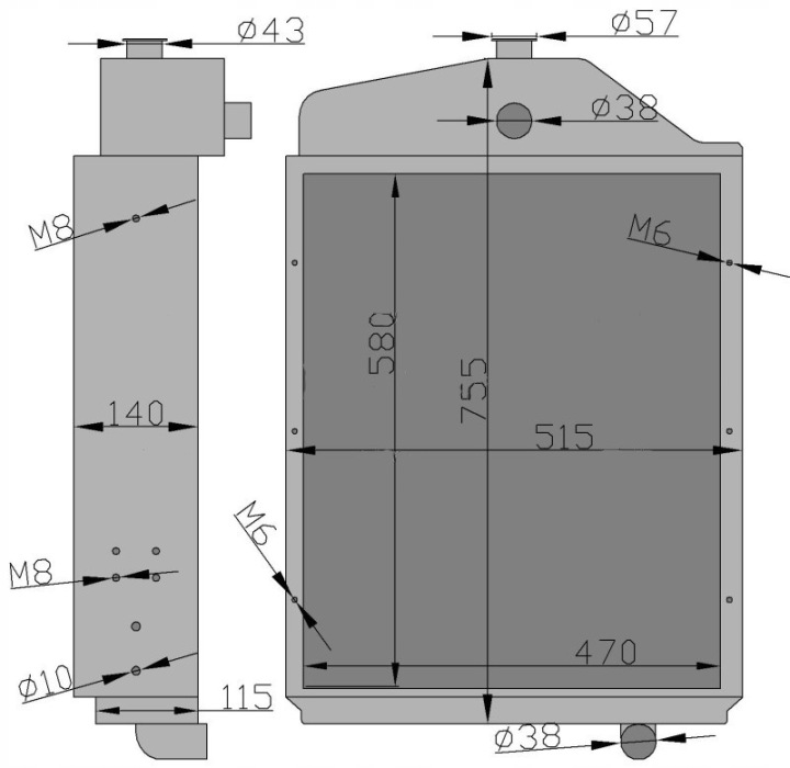RADIATEUR EAU AG RENFORCÉE CUIVRE URSUS C385/912/914 4 PISTONS