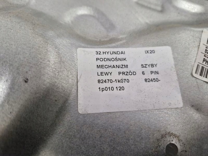 HYUNDAI IX20 ÉLÉVATEUR MÉCANISME VITRES GAUCHE AVANT 6 GOUPILLE 82470-1K070