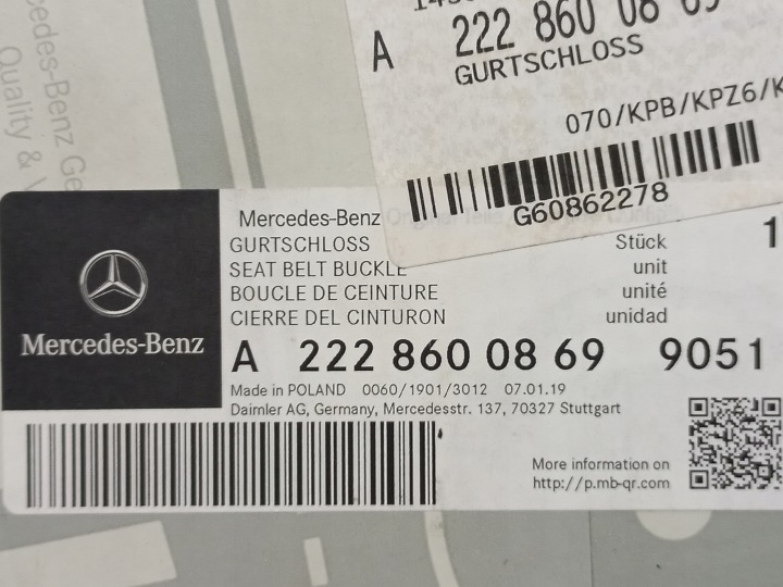 AGRAFE COURROIE ARRIÈRE MERCEDES S-KLASA W222 2228600869