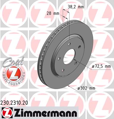 DISCOS ZAPATAS PARTE DELANTERA ZIMMERMANN DODGE JOURNEY 