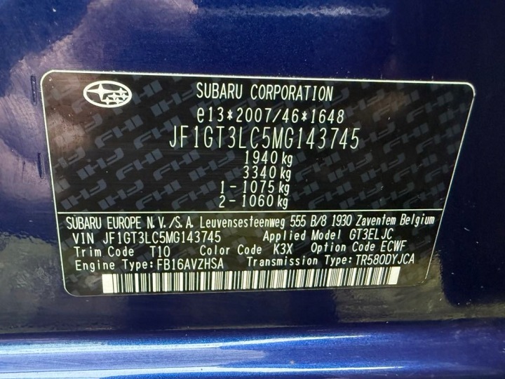 COMPLÈTE BOÎTE DE VITESSES SUBARU XV II 1.6B AWD 22R 41KM TR580DYJCA