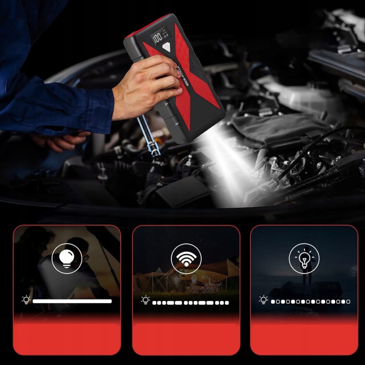 JUMP DÉMARREUR CAR BOOSTER DÉMARRAGE POWERBANK LED 10000MAH 12V 1000A KIT
