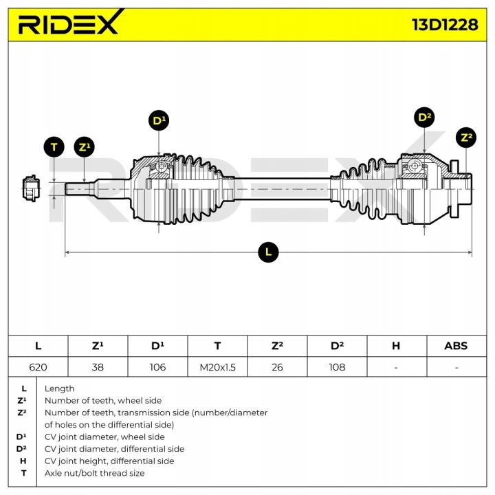 ARBRE DE TRANSMISSION RIDEX 13D1228 DROIT VERS VW TRANSPORTER V BUS MULTIVAN V