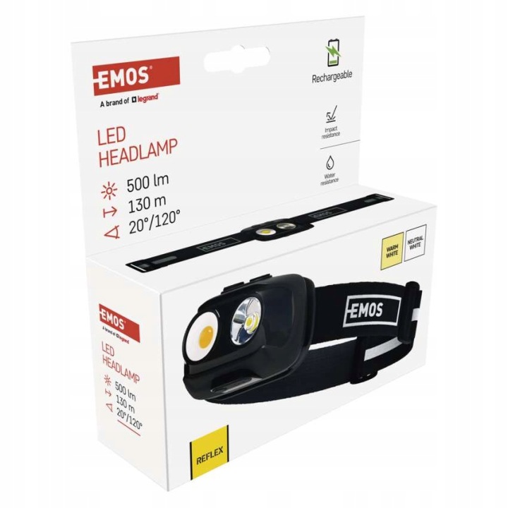 LAMPE DE POCHE AVANT LED COB P3542, 500LM, 130M, LI-POL 1200MAH EMOS P3542