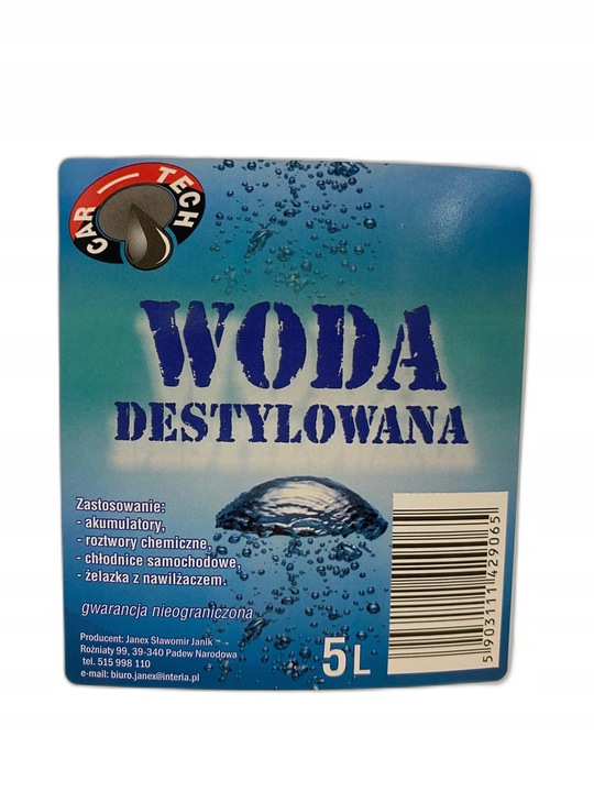 DE AGUA DESTYLOWANA 20L 4X5L CAR-TECH 