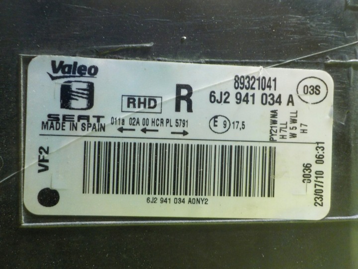 SEZT IBIZA IV 6J FR 10R 1.4 TSI VOITURE PHARE DROITE AVANT 6J2941034A