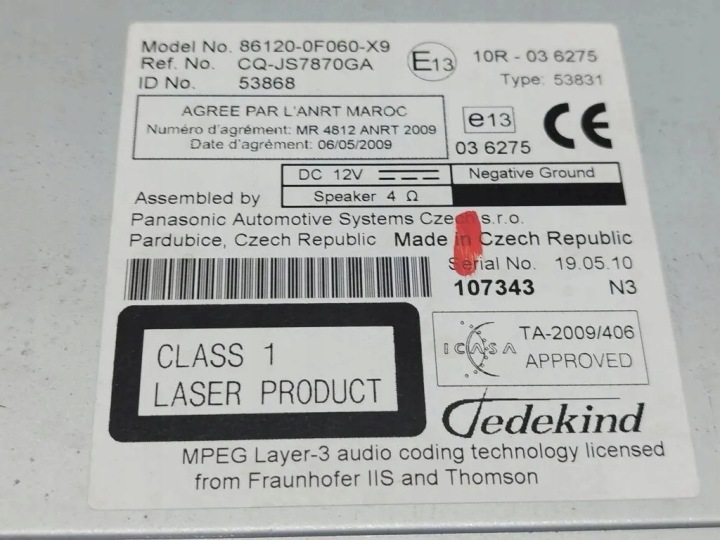 RADIO AVEC NAVIGATION TOYOTA AVENSIS VERSO (_M2_) 861200F060X9 2.0L DIESEL 2011
