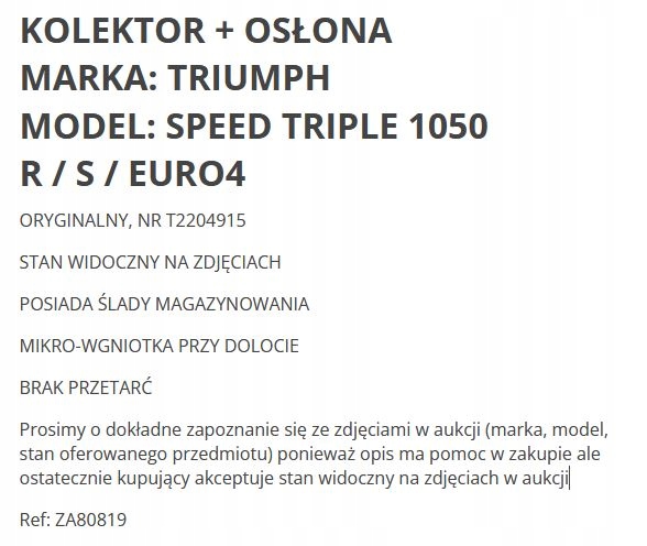 . COLECTOR COLECTORES SILENCIADOR T2204915 TRIUMPH SPEED TRIPLE 1050 R S EURO4 