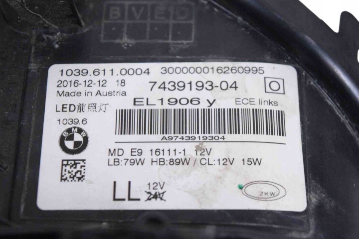 PHARE GAUCHE AVANT BMW 5 (G30) 7439193 27893326 2.0L 140KW 2016