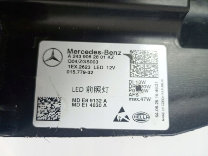 PROJECTEUR PHARE DROITE COMPLET LED MERCEDES EQA H243 EQB X243 EUROPE 2021-