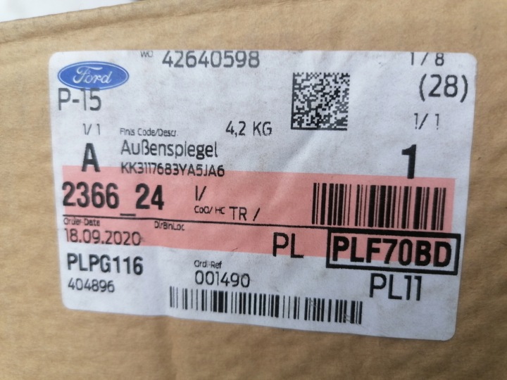 NOUVEAU ORIGINAL RÉTROVISEUR GAUCHE LONG FORD TRANSIT MK8 15-19 6 GOUPILLE BK31-17683