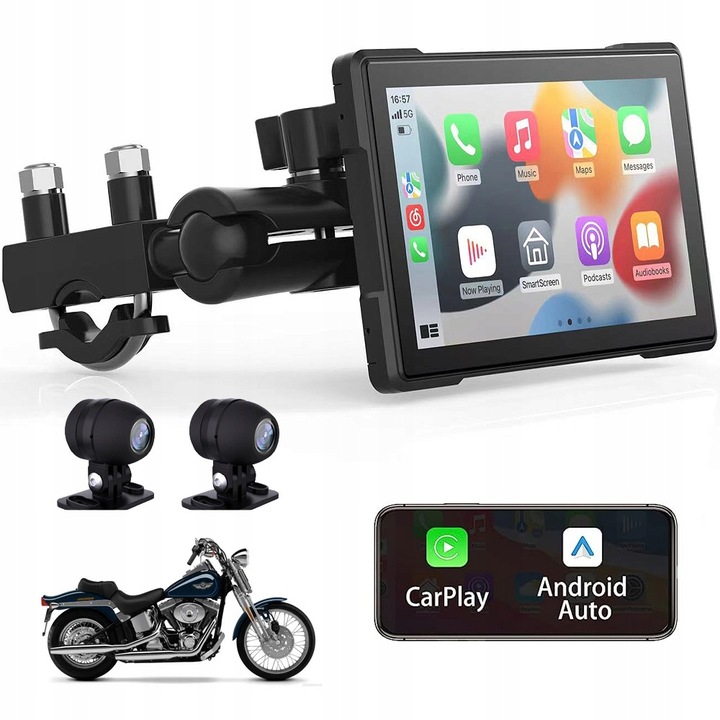 PARA MOTOCICLETA GRABADORA DE VÍDEO VIDEO 2 PIEZAS CÁMARA COMPLETO HD CARPLAY/ANDROID AUTO 