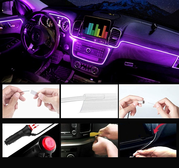 CABLE DE FIBRA ÓPTICA PARA COCHE AUTO ILUMINACIÓN CABINAS BRIDA 6M RGB + APLIKACJA 