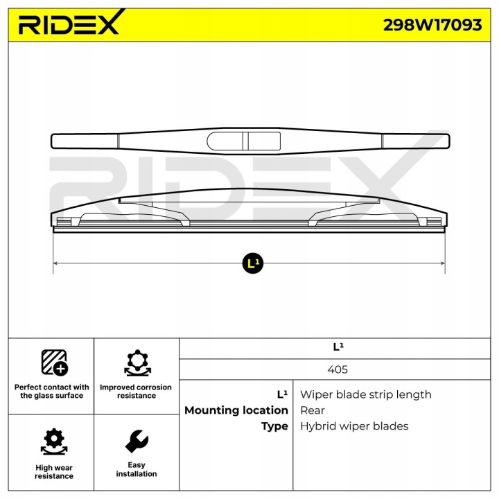 RIDEX ESSUIE-GLACE ARRIÈRE VERS OPEL CORSA C BERLINE COMPACTE (X01) POIGNÉE ESSUIE-GLACES