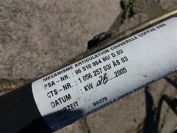 MÉCANISME CHÂSSIS OUVERTURE TOITS PEUGEOT 307 CC CABRIO 9651086480