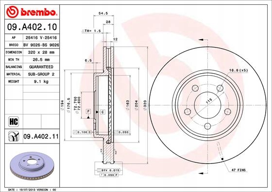 DISCOS ZAPATAS PARTE DELANTERA BREMBO CHRYSLER 300C 